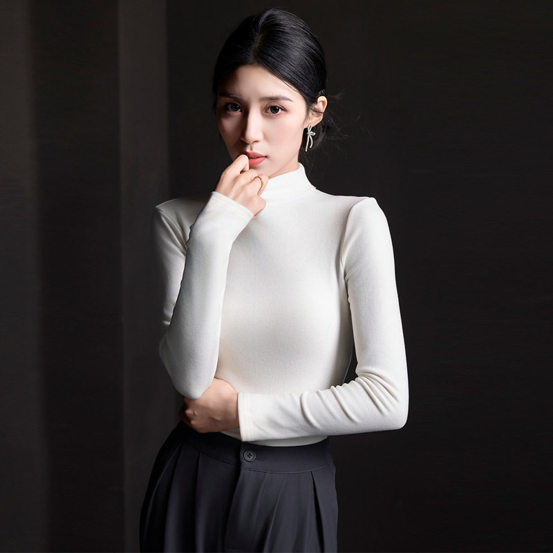 新款莱赛尔打底衫女秋修身显瘦8881内搭半高领打底t恤衫薄款长袖