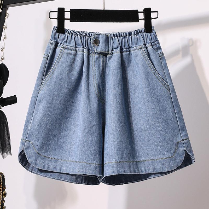 韩国1688夏天宽松阔腿热裤胖MM加肥加大码高腰牛仔短裤 女女式牛