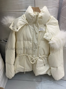 CC1930新款大毛领白色羽绒服白鸭绒毛领宽松收腰抽绳设计显瘦外套