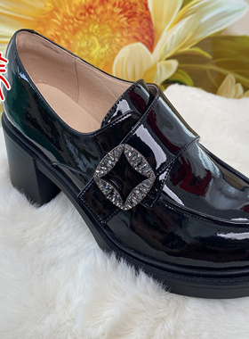 商场撤柜 2024秋季女鞋英伦风镶钻粗跟乐福鞋女单鞋TA54523-12