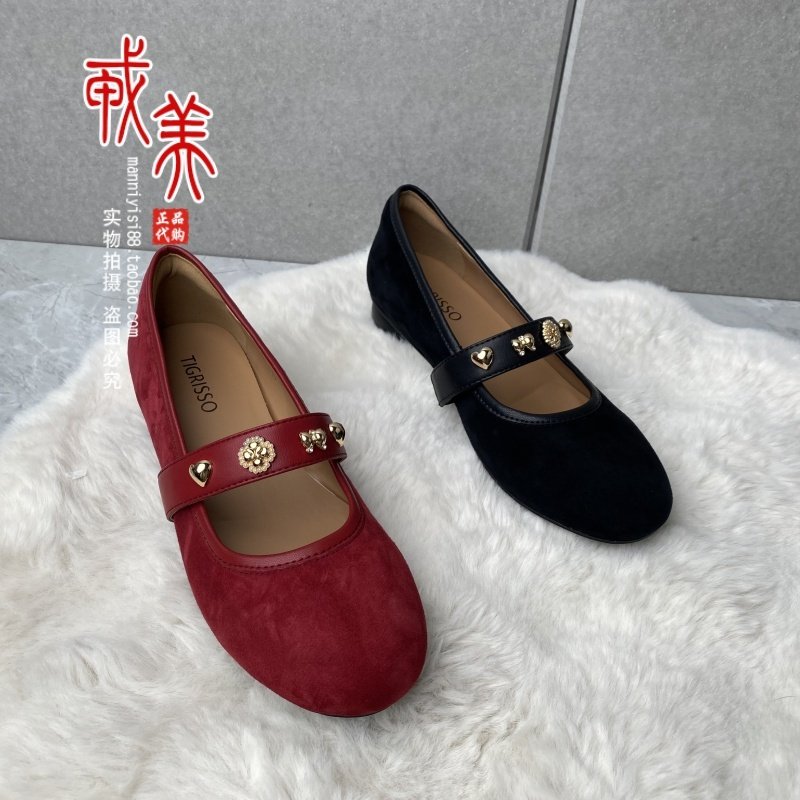 商场撤柜 2024新款女鞋小金豆红色玛丽珍平底鞋芭蕾鞋TA65112-14