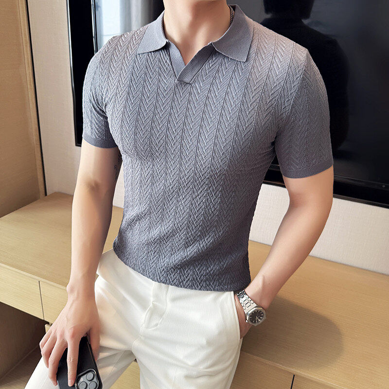 韩版S号XS加小码矮小个子青年s冰丝Polo翻领修身暗花针织衫毛衣男