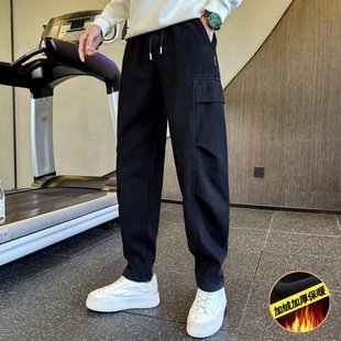 S号XS码160韩版修身冬季社会小伙高品质加绒棉质休闲裤子工装卫裤