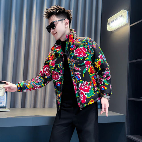 160号个性潮流小码花棉袄S号XS码冬款加厚棉衣男休闲外套棉服冬季