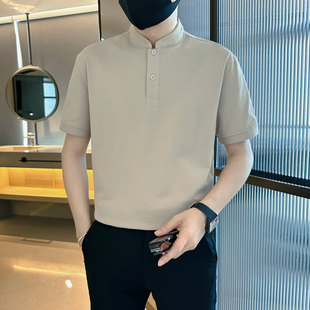 夏季小码加小号短袖T恤下开叉纯色S码立领Polo衫男生矮小个子体恤