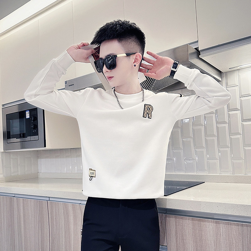 秋冬新款修身男士卫衣刺绣休闲长袖体恤社会小伙xs小码小号打底衫