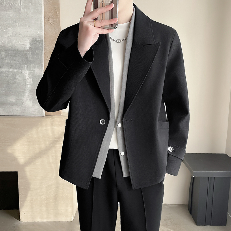 小码加小号男装S号XS码160纯色简约上衣秋季假两件西装领夹克外套