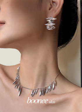 Boonee alus不规则马眼圆环锆石C圈耳环女夸张独特小众设计感耳钉