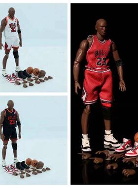 篮球明星 Michael Jordan 1/12maf 乔丹23号红黑白 可动 盒装手办
