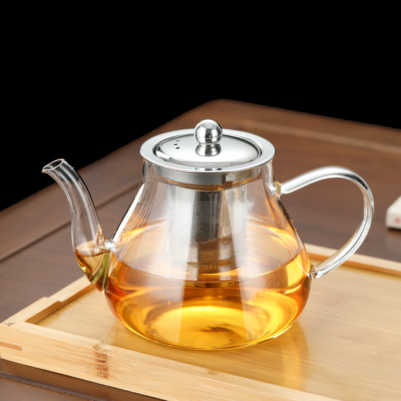 高硼硅茶水分离滤网玻璃茶壶图片