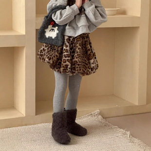 豹纹短裙 三年级 韩版 新款 儿童毛毛灯笼短裙半身裙 女童冬季
