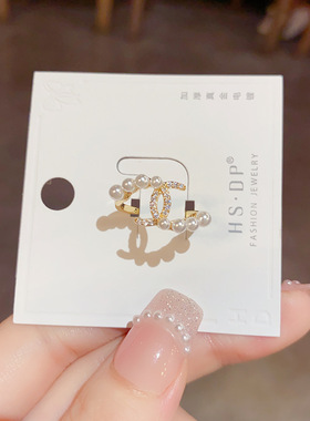 2025新款ins时尚高级感小香风珍珠锆石双C戒指个性小众设计气质百