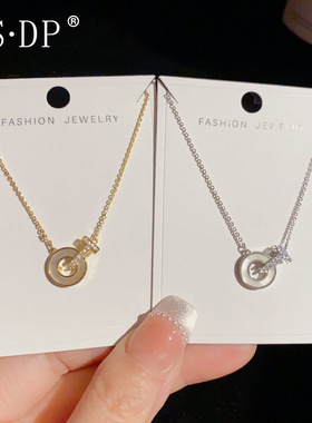 2025新款韩版时尚百搭锆石T字母贝壳圆环吊坠项链个性轻奢高级锁