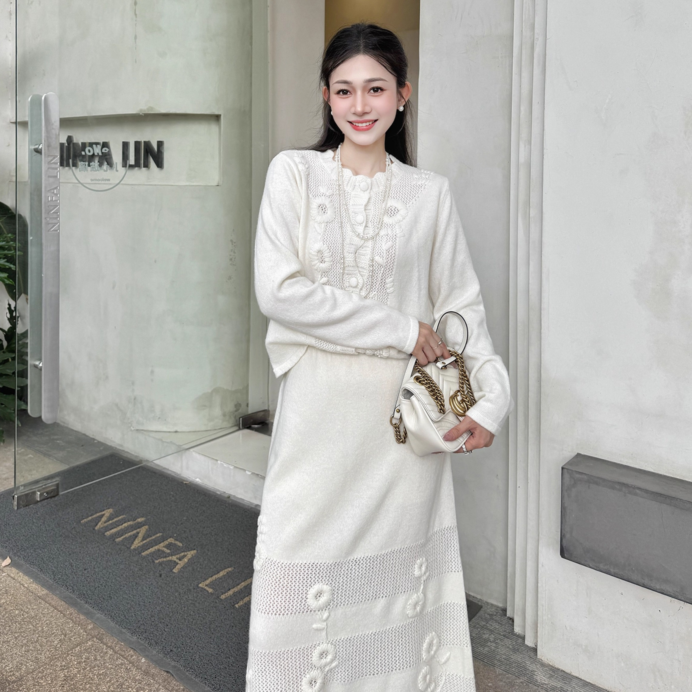 韩系甜美风手工勾花镂空长袖针织毛衣波浪边开衫2025女秋冬新款