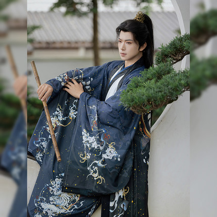 静花原创汉服男女【白虎】魏晋风交领齐腰大袖衫印花中国风学生