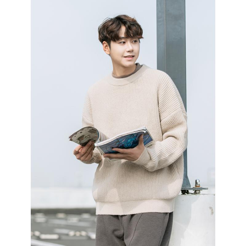 落肩袖针织衫宽松圆领线衫