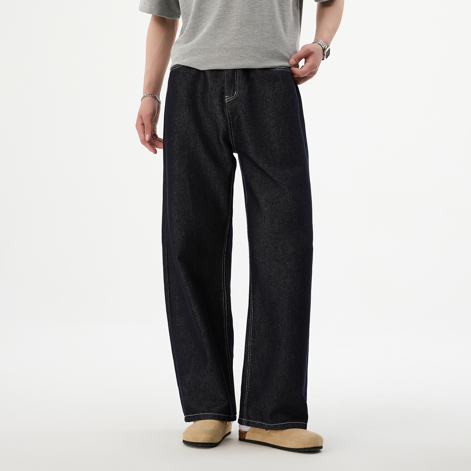 BOLM日系复古原色直筒牛仔裤