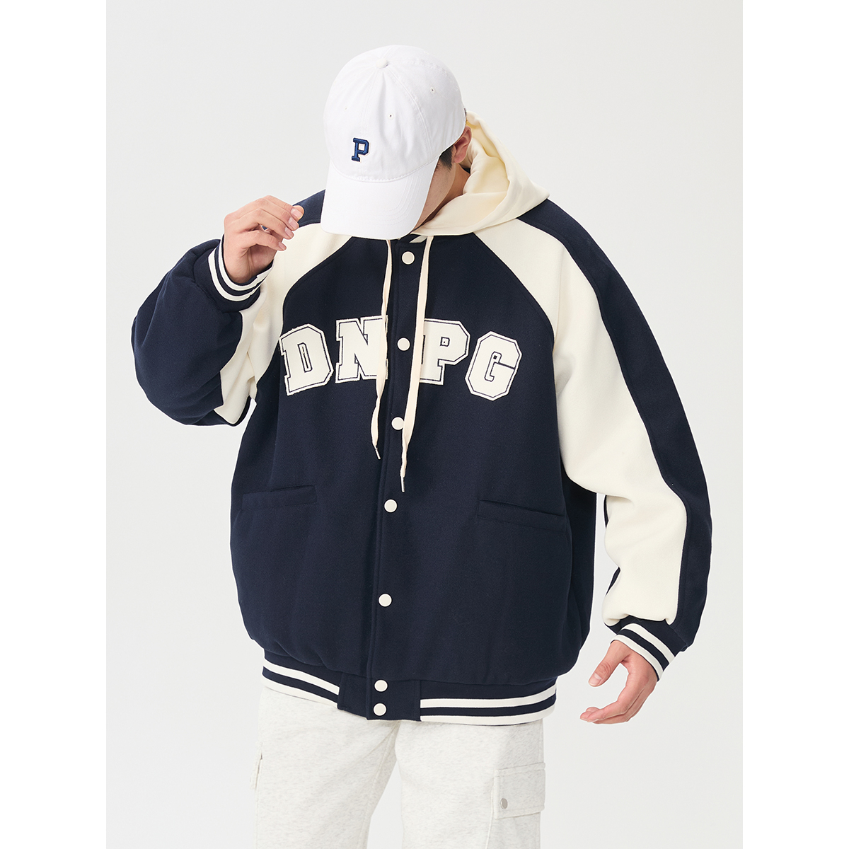 BOLM冬季日系字母贴布绣棒球棉服男美式夹克加厚拼色棉衣外套棉袄