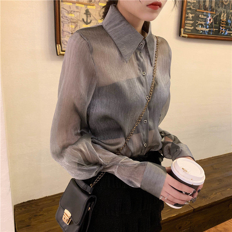 2019夏季网红少女chic复古透视仿真丝防晒上衣胖mm性感长袖衬衫女在类目 女装/女士精品, 衬衫中 - 来自Buy2taobao.com提供专业的淘宝代购服务