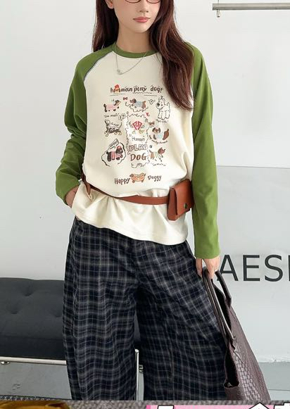 秋冬新款韩系宽松显瘦圆领卡通印花长袖T恤新款慕冬绒