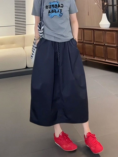 女装夏季半身裙韩国东大门女装夏季通勤简约风松紧腰抽绳半身裙