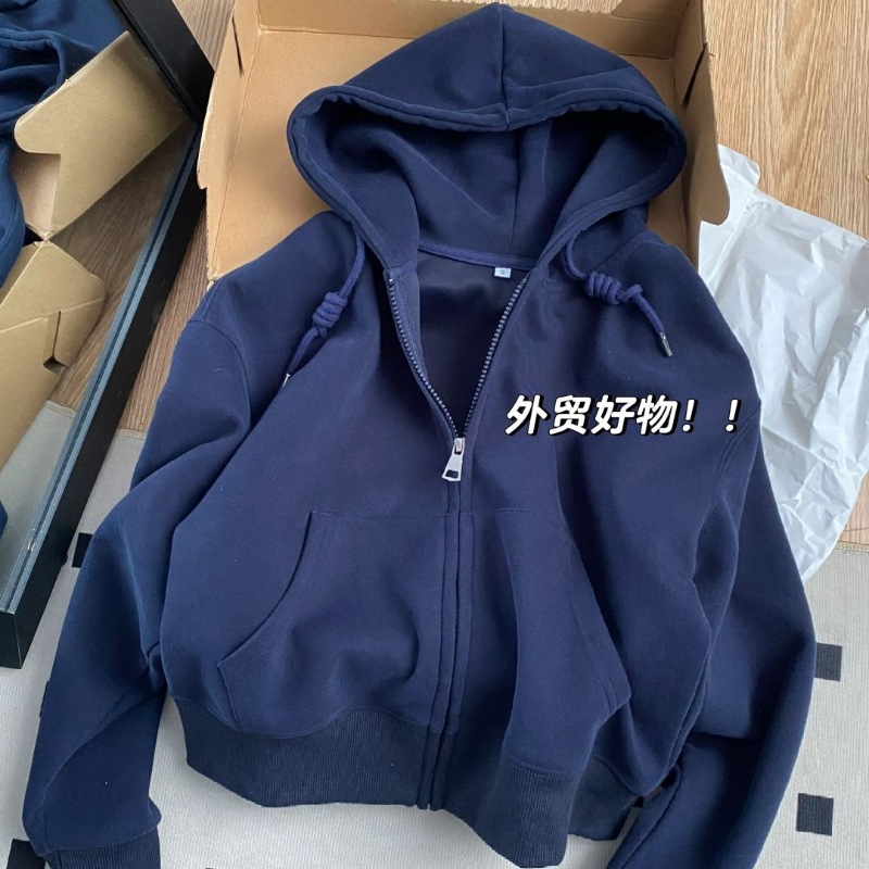 连帽卫衣女秋冬开衫短款外套早春小个子穿搭2025新款韩版chic