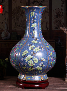 景德镇陶瓷花瓶荷花口花卉珐琅彩中式家居摆件青花瓷商务礼品