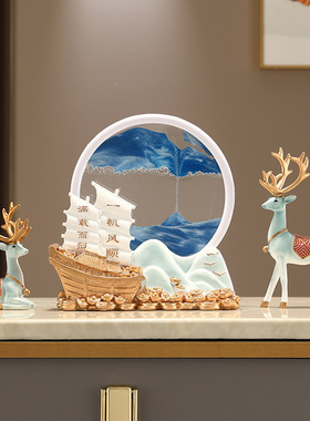 一帆风顺帆船摆件流沙画开办公室电视酒柜家居客厅装饰业乔迁礼品