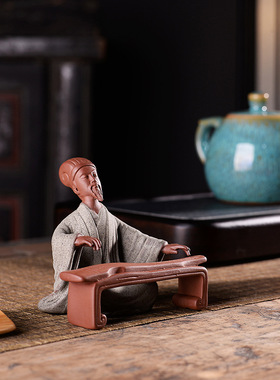 中式禅意手工紫砂人物诸葛亮李白唐伯虎桌摆件家居博古架鱼缸造景