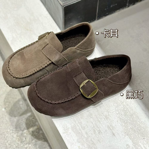 磨砂真皮全包加绒勃肯鞋女款棉鞋2026新款秋冬防滑软底懒人博肯鞋