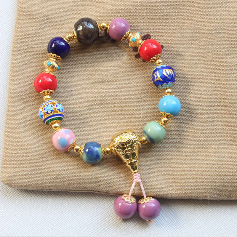 香灰琉璃珠香灰瓷手串六字箴言手串男女款网红抖音小红书串
