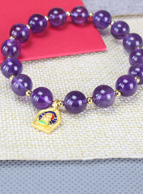 女款天然紫水晶原创绿度母手串