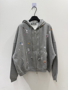 SKip Smile 萌系卡通小狗耳朵连帽加绒拉链卫衣女冬季贴画外套潮