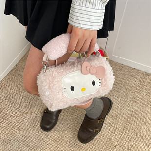 禾果可爱毛绒斜挎包女迷你小包少女心手提包拉链横款方形女包卡通