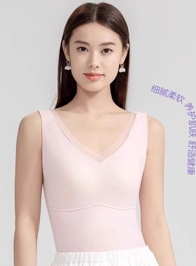 茜丝柔25818羊绒桑蚕丝女香月明美文胸一体式打底保暖背心65818