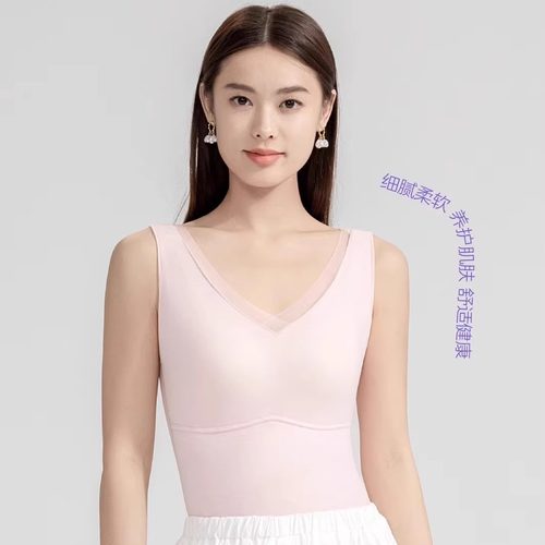 茜丝柔25818羊绒桑蚕丝女香月明美文胸一体式打底保暖背心65818