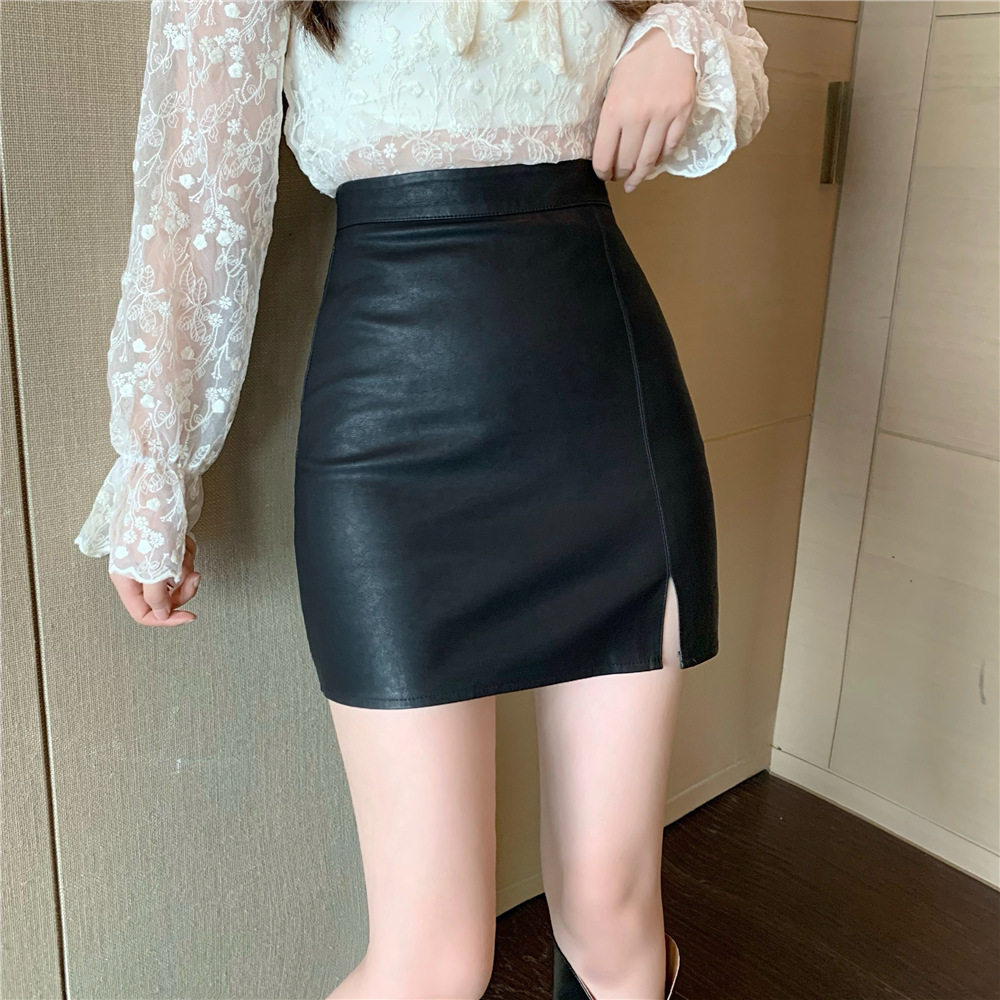 南郭良品气质短裙高小个子小皮ua字开叉裙女半身裙半裙秋冬季腰包