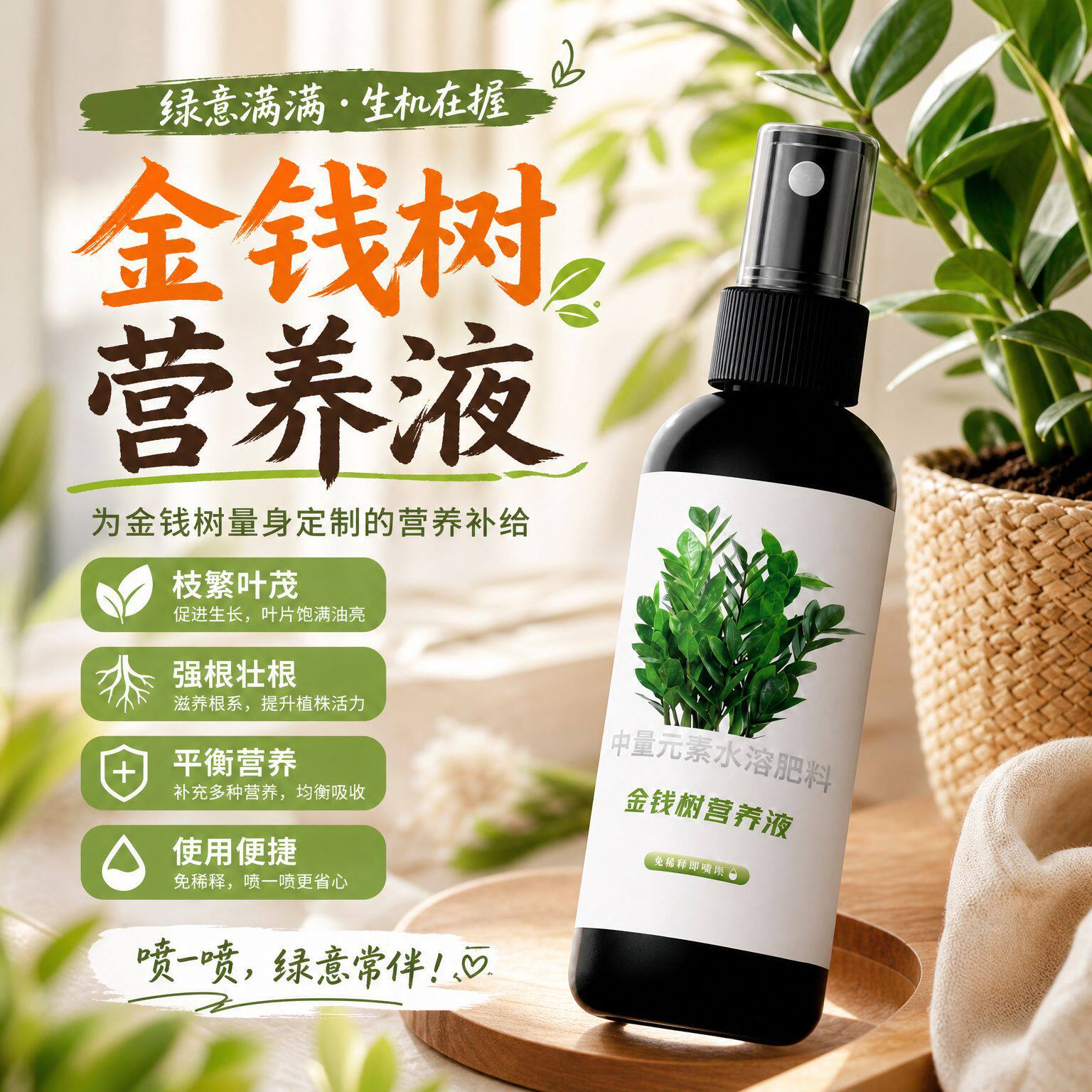 南郭良品金钱树营养液叶子发黄叶烂根摇钱树生根绿植芽防黄叶水溶