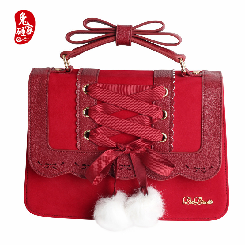 新品日系3way缎带毛球双肩制服包