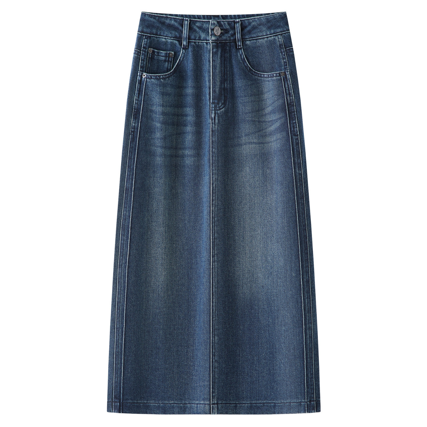 蓝色水洗牛仔半身裙女2025新款秋季窄版高腰显瘦中长款百搭直筒裙