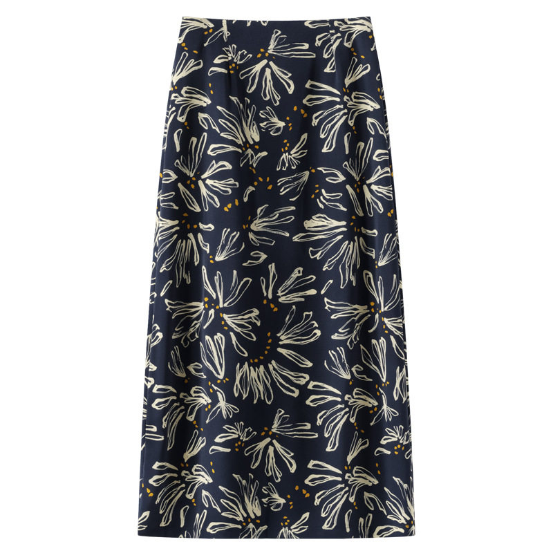 黑色碎花半身裙女夏后拉链夏季薄款高腰显瘦包臀裙后开叉直筒裙