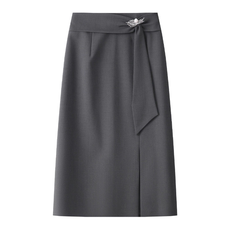 气质灰色西装半身裙女春秋季新款开叉一步裙中长款高腰直筒裙