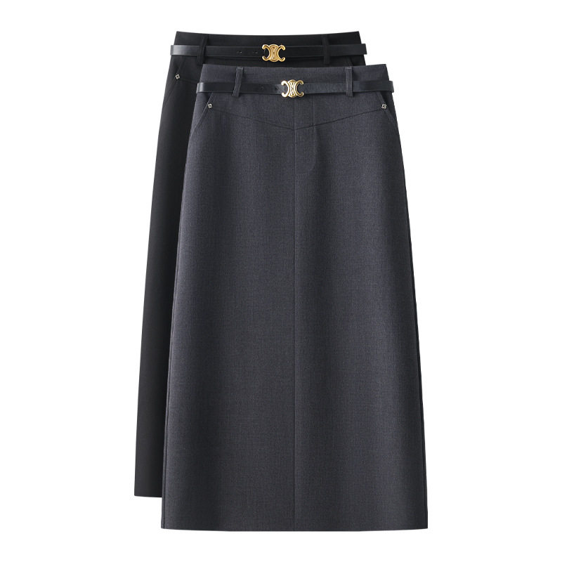 灰a字半身裙女2026新款春款高腰显瘦西装裙中长款包臀裙子