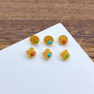 纽扣天然松石南红扣子编绳子做扣头汉服小纽扣s925银古法镀金配件