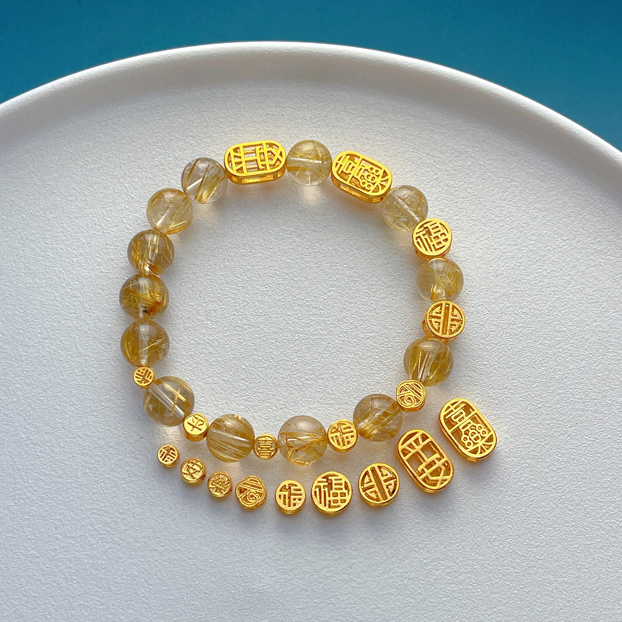 包24K古法金保色配件平安喜乐福字隔珠转运珠diy手工串珠手链项链