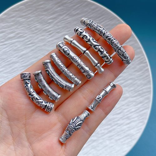 纯银竹节吉言平安喜乐弯管隔珠