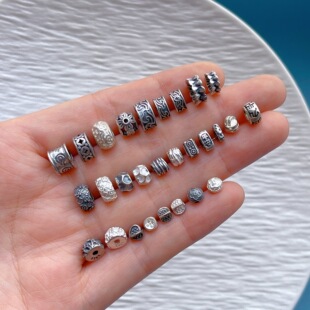 925纯银饰配件锤纹麻花编织平安喜乐莲花祥云双面花托隔珠隔片diy