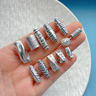 足银999纯银饰配件九眼天珠祥云平安喜乐好运连连隔珠桶珠diy手串