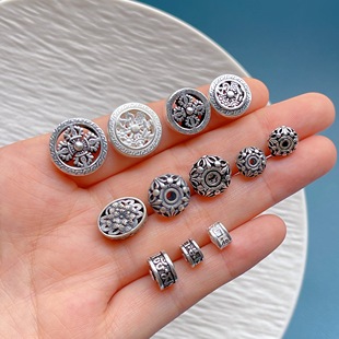 s925纯银饰配件六字真言十字金刚杵隔珠桶珠腰珠diy佛珠手串配饰