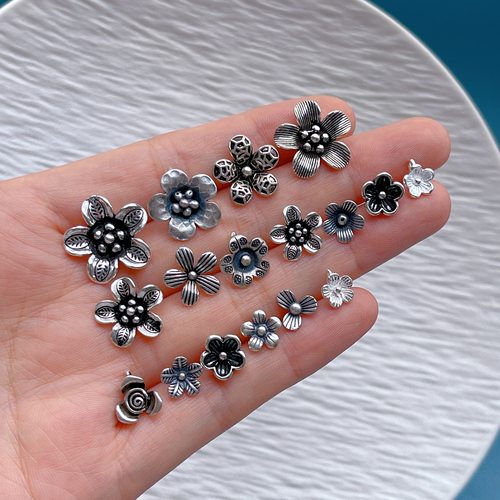 纯银各种小花隔珠吊坠提溜挂坠